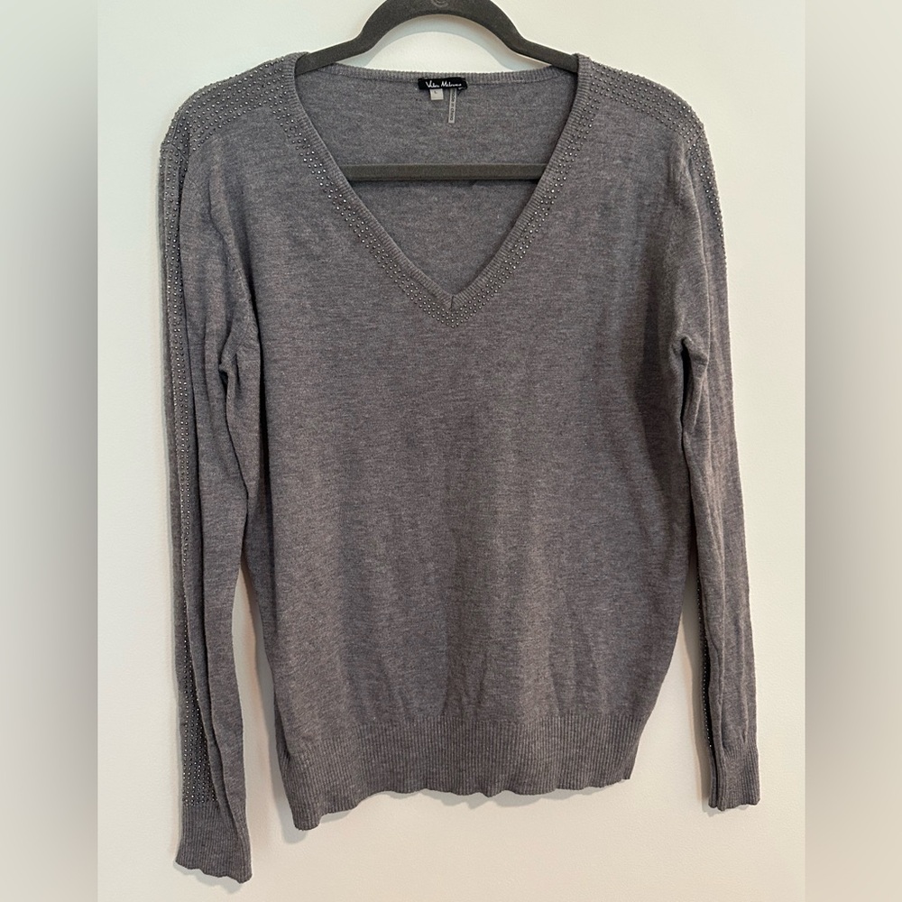 *LIKE NEW* Vila Milano Studded Detail Charcoal V-Neck Sweater SOFT